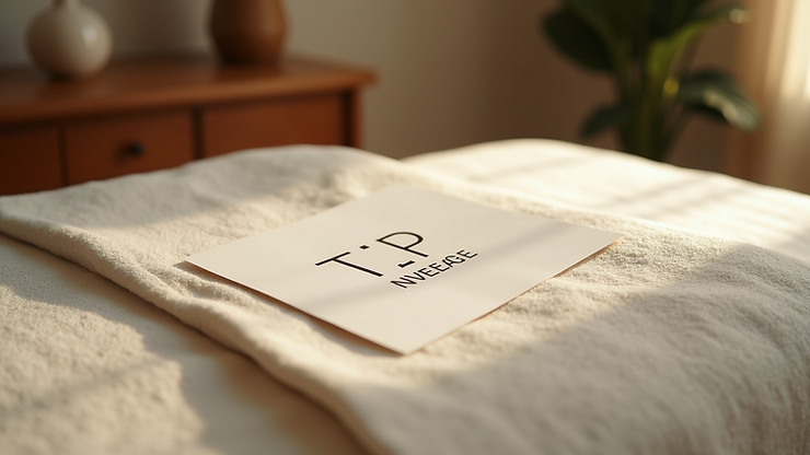 High angle view of a tip envelope on a massage table